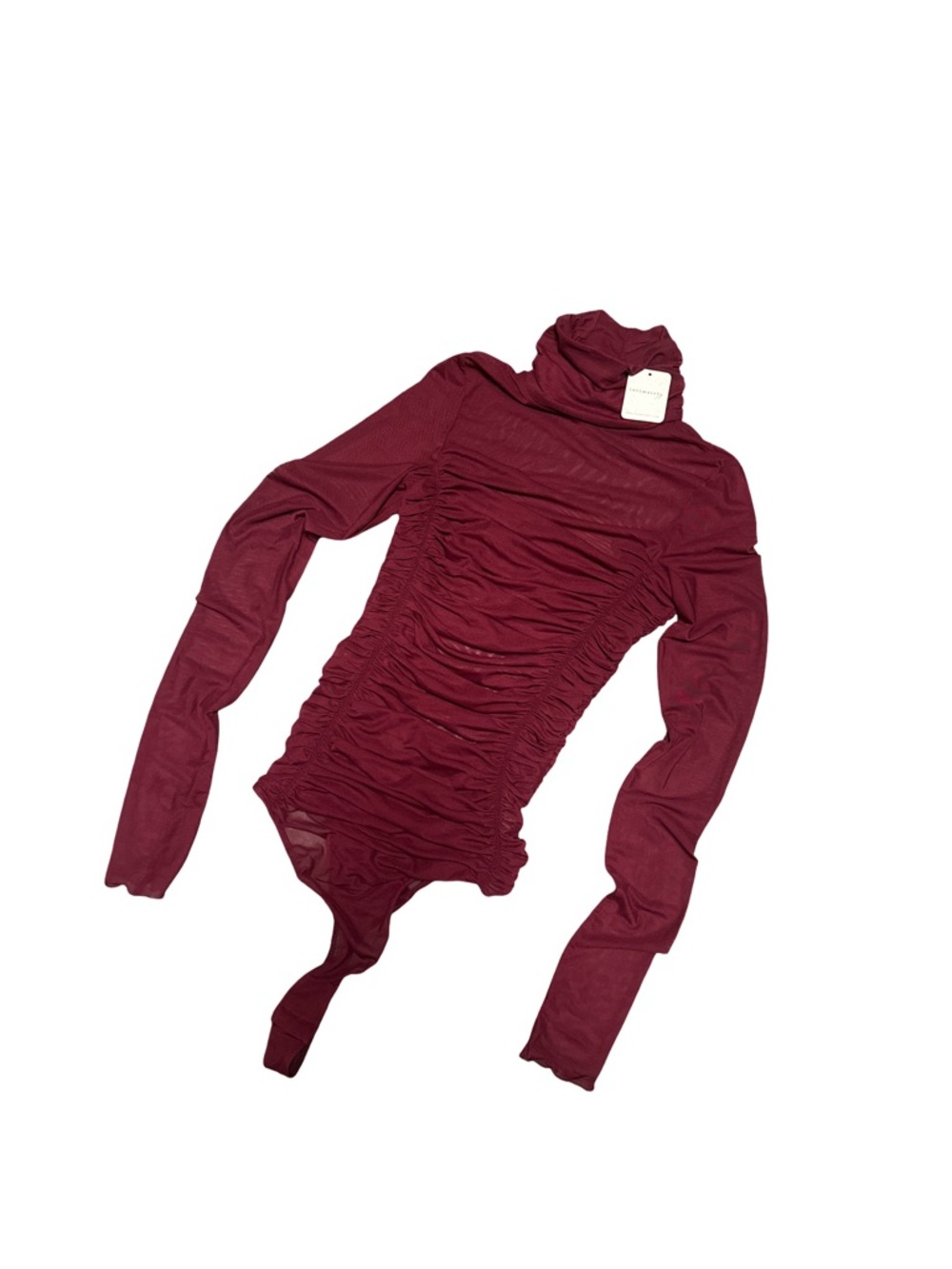 Free People Burgundy Ruched Long-Sleeve Bodysuit